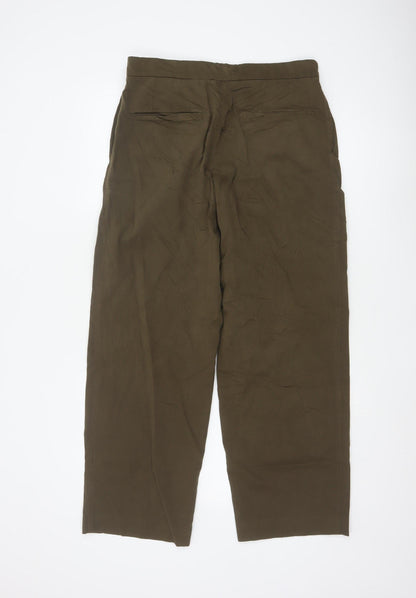 Massimo Dutti Women's Brown Cotton Stretch Straight Trousers Size 12
