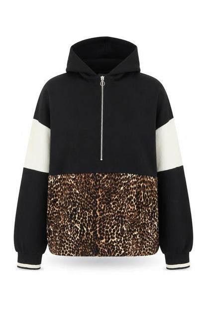Zara Basic Women's Black Leopard Half Zip Hoodie Size 12