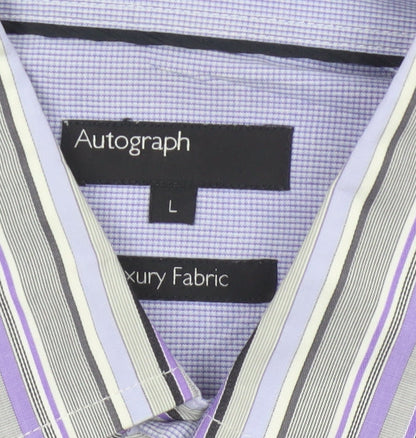 Marks and Spencer Autograph Men's Purple Stripe Cotton Shirt L