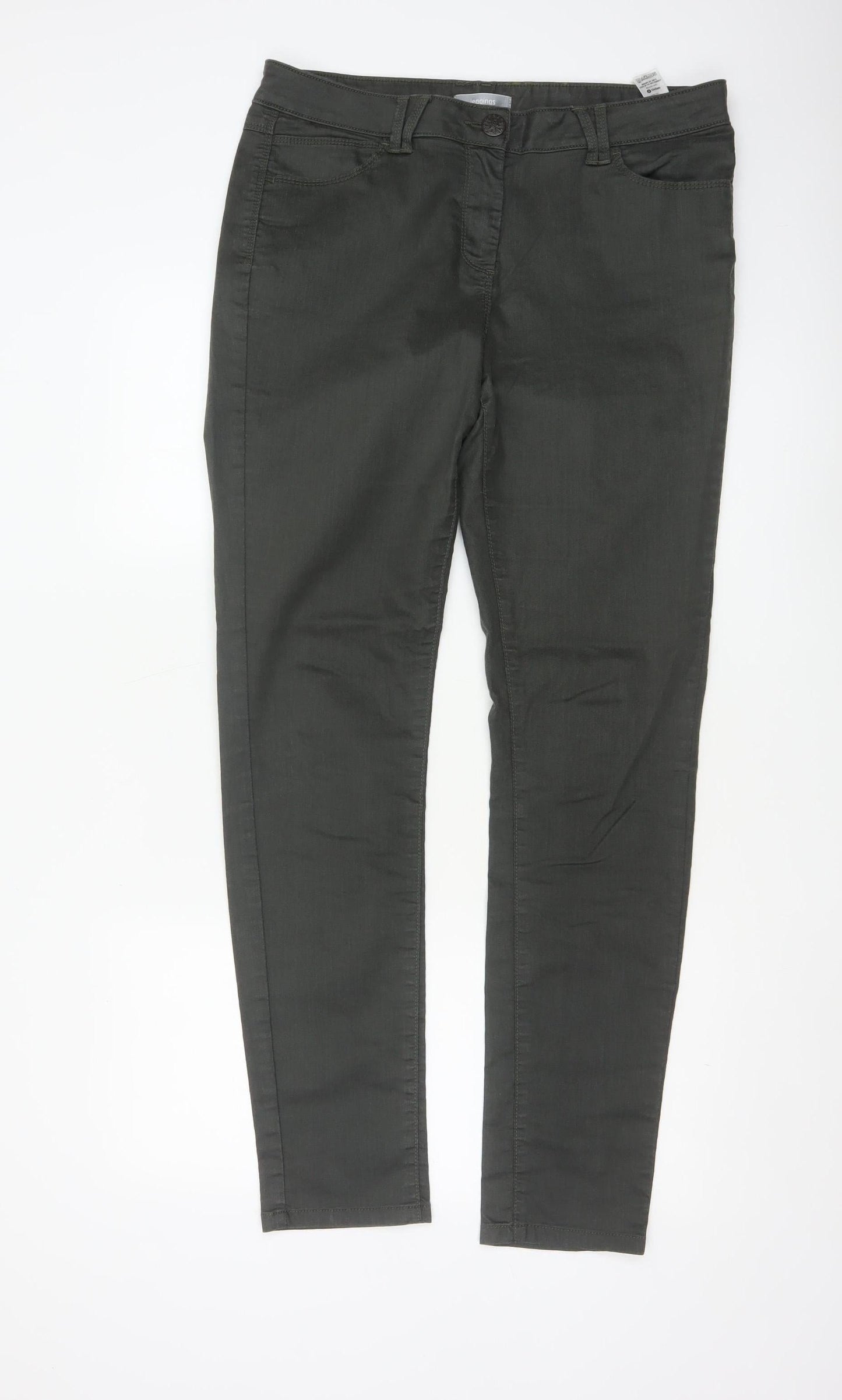 Marks and Spencer Women Forest Green Slim Trousers UK 14 Long Cotton Blend