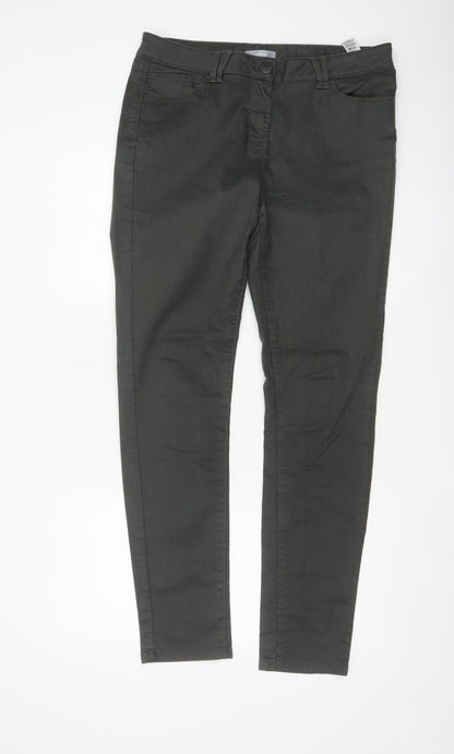 Marks and Spencer Women Forest Green Slim Trousers UK 14 Long Cotton Blend