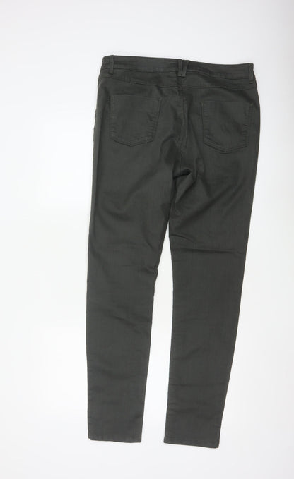 Marks and Spencer Women Forest Green Slim Trousers UK 14 Long Cotton Blend