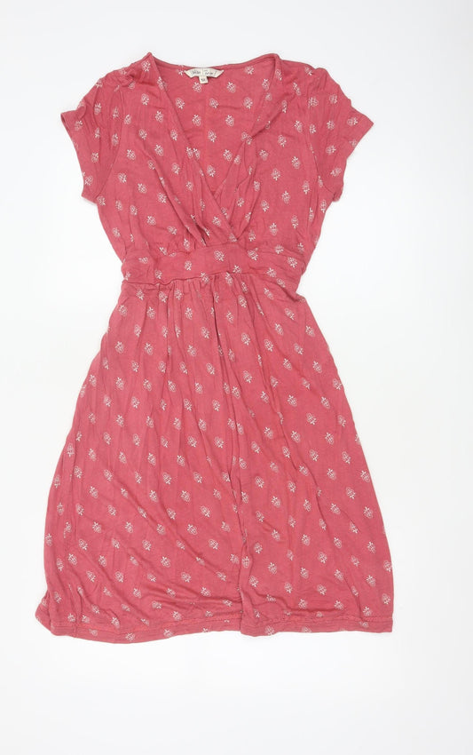 FatFace Women Pink Floral Wrap Dress Size 12 Viscose Short Sleeve
