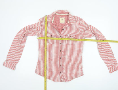 Hollister Women Red Striped Button-Up Shirt Small Cotton Casual