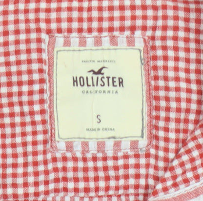 Hollister Women Red Striped Button-Up Shirt Small Cotton Casual