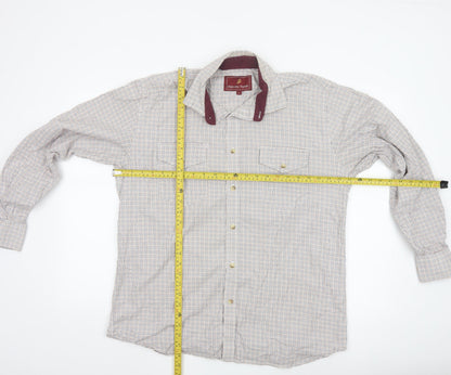 Harvey Parker Men's Beige Check Cotton Button-Up Shirt L