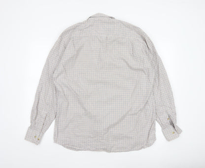Harvey Parker Men's Beige Check Cotton Button-Up Shirt L