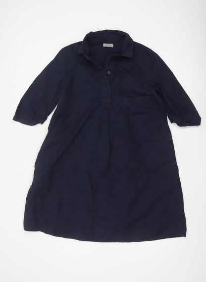 COS Women Blue Cotton Collared Shirt Dress Size 10