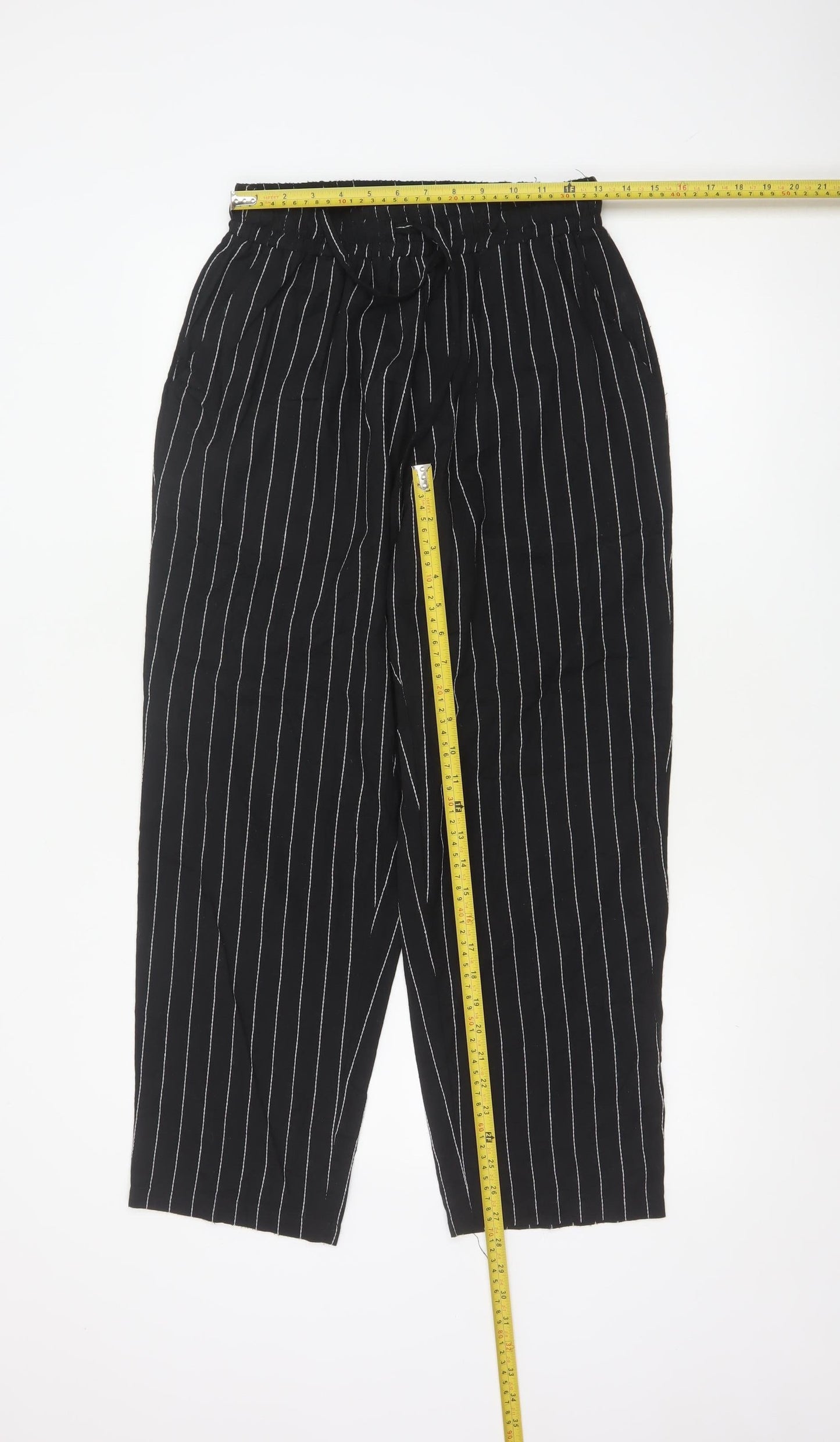 Zanzea Women’s Black Striped Cropped Trousers L Cotton Blend