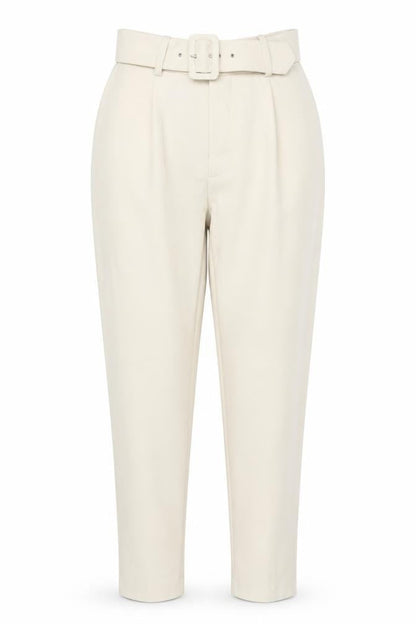 Zara Women’s Beige Paperbag Trousers L High Waist Belted Viscose Blend