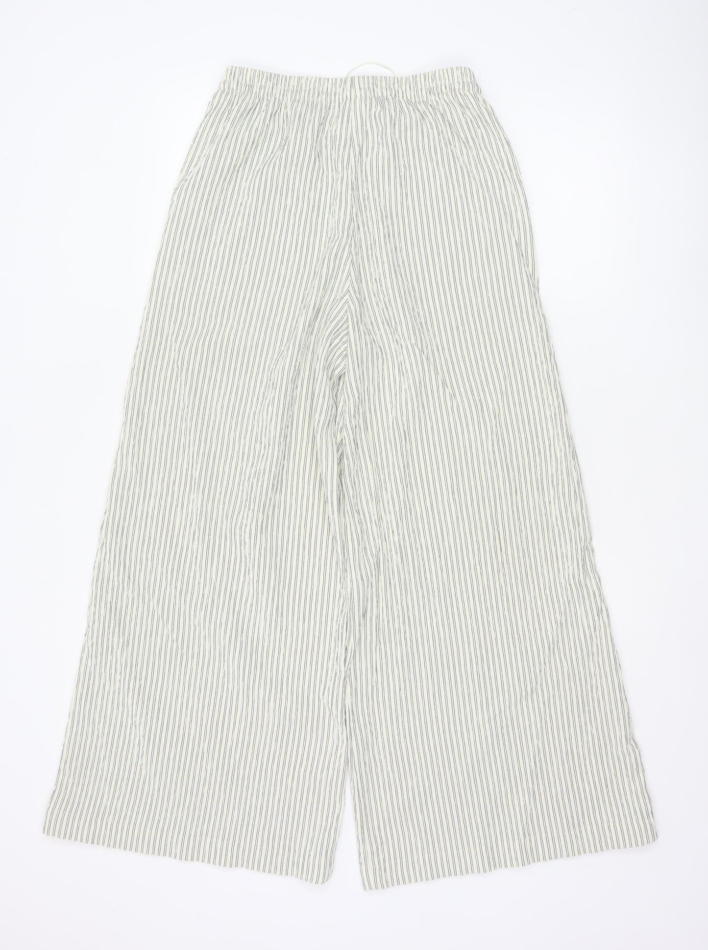 Marks and Spencer Women’s White Striped Wide-Leg Trousers Size 8 Short