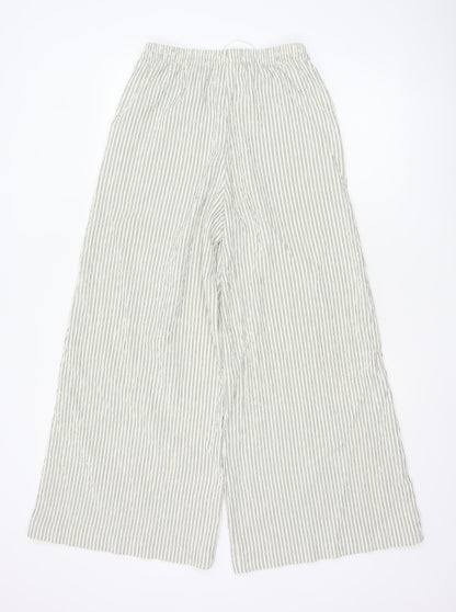 Marks and Spencer Women’s White Striped Wide-Leg Trousers Size 8 Short