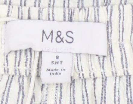 Marks and Spencer Women’s White Striped Wide-Leg Trousers Size 8 Short