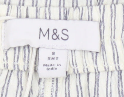 Marks and Spencer Women’s White Striped Wide-Leg Trousers Size 8 Short