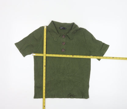 Nobody’s Child Women Green Ribbed Polo Top UK 16 Short Sleeve