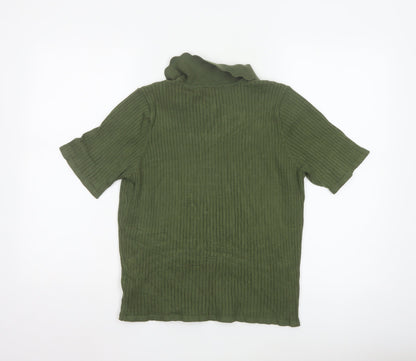 Nobody’s Child Women Green Ribbed Polo Top UK 16 Short Sleeve
