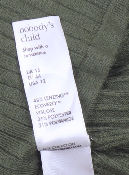 Nobody’s Child Women Green Ribbed Polo Top UK 16 Short Sleeve