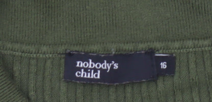 Nobody’s Child Women Green Ribbed Polo Top UK 16 Short Sleeve