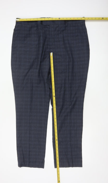 Fellini Men's Blue Check Formal Dress Trousers 40R
