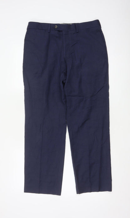 Marks and Spencer Men’s Blue Wool Regular Fit Trousers 32W 29L