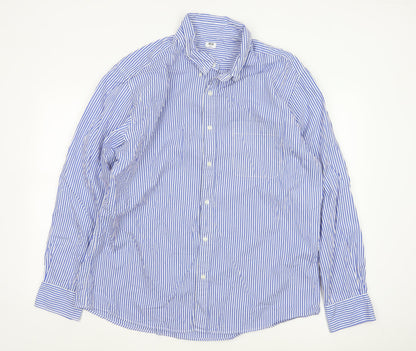 Uniqlo Men Blue Striped Long Sleeve Button-Up Shirt Size 2XL