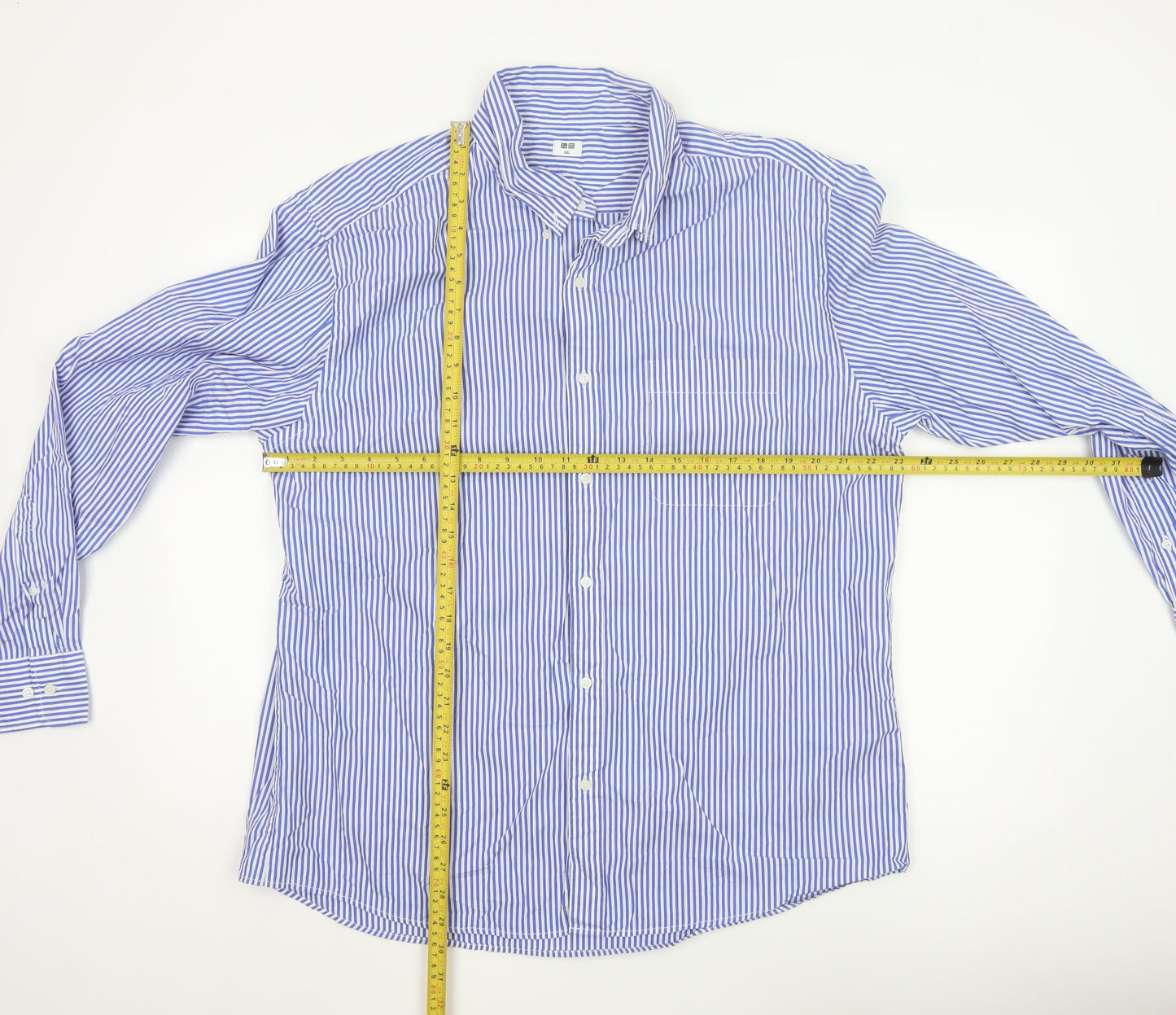 Uniqlo Men Blue Striped Long Sleeve Button-Up Shirt Size 2XL