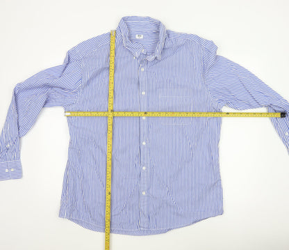 Uniqlo Men Blue Striped Long Sleeve Button-Up Shirt Size 2XL