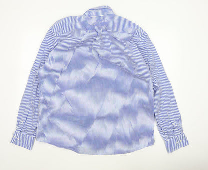 Uniqlo Men Blue Striped Long Sleeve Button-Up Shirt Size 2XL