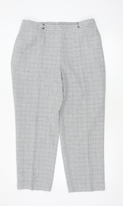Marks and Spencer Women’s Grey Check Straight Trousers Size 16 Short
