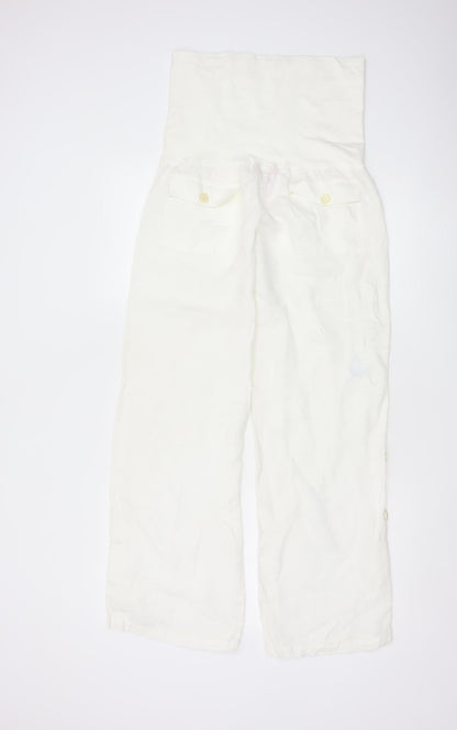 Monsoon Women White Linen Maternity Trousers Size 8 Casual Comfort