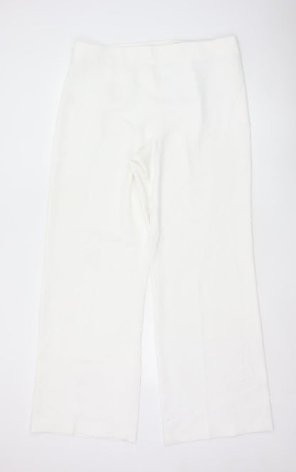 Zara Women White Wide-Leg Trousers XXL Polyester