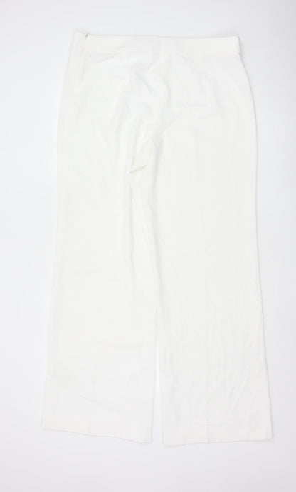 Zara Women White Wide-Leg Trousers XXL Polyester
