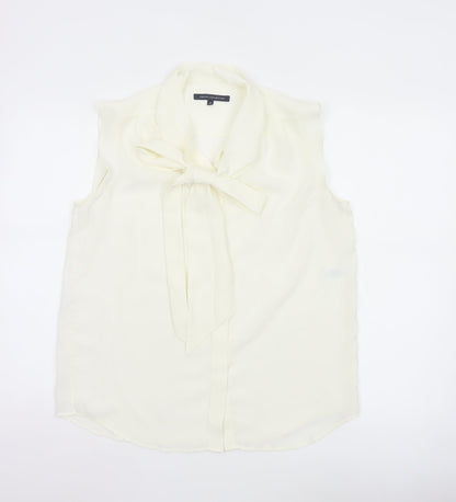 French Connection Womens Ivory Sleeveless Bow Neck Chiffon Blouse Size 12