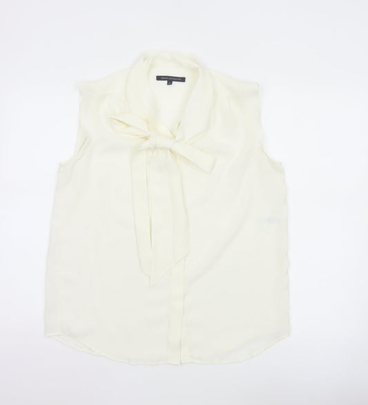 French Connection Womens Ivory Sleeveless Bow Neck Chiffon Blouse Size 12
