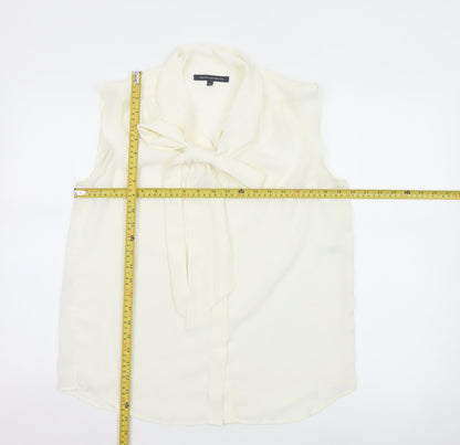 French Connection Womens Ivory Sleeveless Bow Neck Chiffon Blouse Size 12