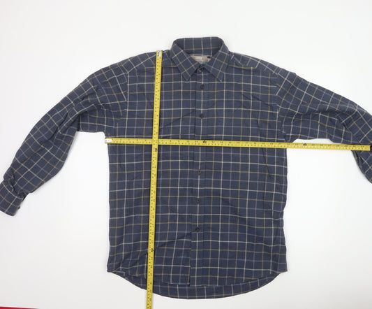 Marks and Spencer Men Blue Check Cotton Twill Long Sleeve Shirt Size 15.5