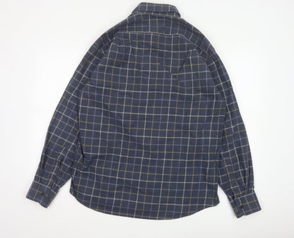 Marks and Spencer Men Blue Check Cotton Twill Long Sleeve Shirt Size 15.5
