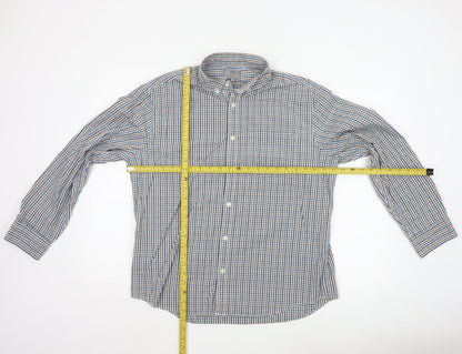 Marks and Spencer Men’s Blue Checked Cotton Button-Up Shirt L Regular Fit