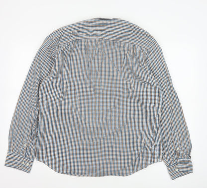 Marks and Spencer Men’s Blue Checked Cotton Button-Up Shirt L Regular Fit