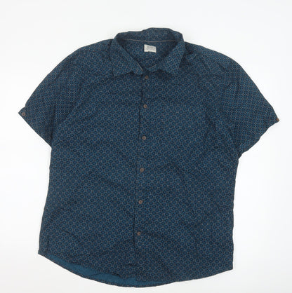 AW85 Men’s Blue Geometric Short Sleeve Cotton Button-Up Shirt XL