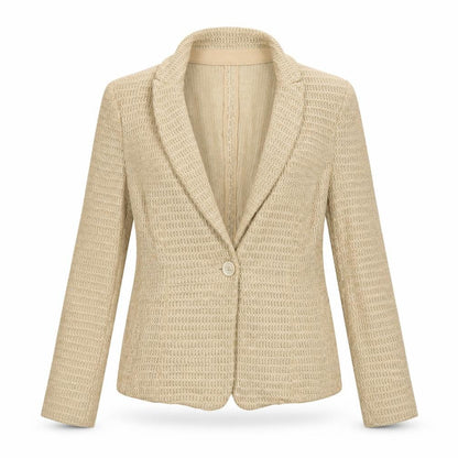 Marc Cain Women Beige Blazer N2 Classic Single-Breasted Linen Blend