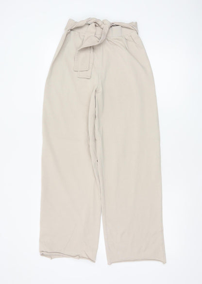 Zara Women Beige Paperbag Wide-Leg Trousers Size S