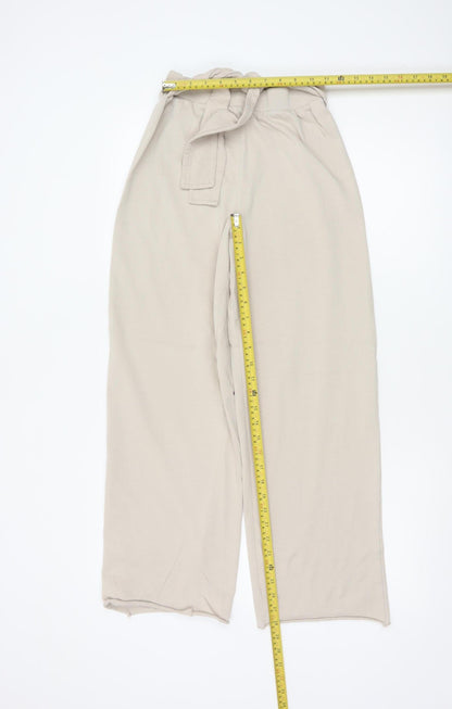 Zara Women Beige Paperbag Wide-Leg Trousers Size S