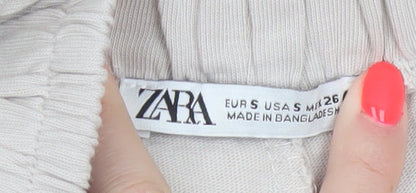 Zara Women Beige Paperbag Wide-Leg Trousers Size S