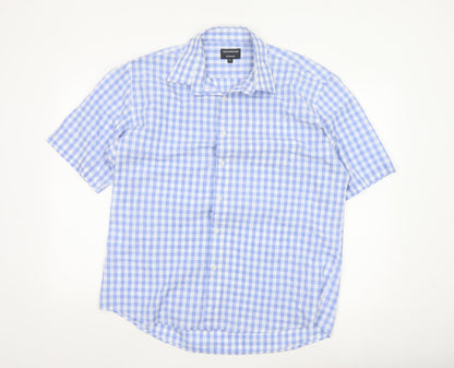 Greenwoods Men Blue Check Short Sleeve Button-Up Shirt XL