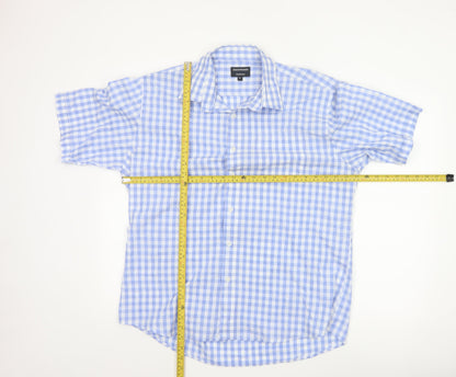 Greenwoods Men Blue Check Short Sleeve Button-Up Shirt XL
