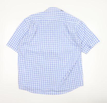 Greenwoods Men Blue Check Short Sleeve Button-Up Shirt XL