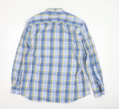 Claudio Campione Men's Blue Check Button-Down Long Sleeve Cotton Shirt XL