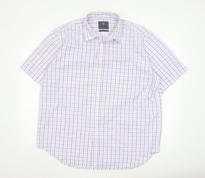 Marks and Spencer Men's Purple Check Regular Fit Short Sleeve Shirt 17.5in