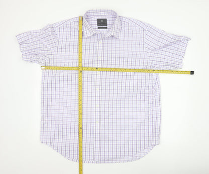 Marks and Spencer Men's Purple Check Regular Fit Short Sleeve Shirt 17.5in
